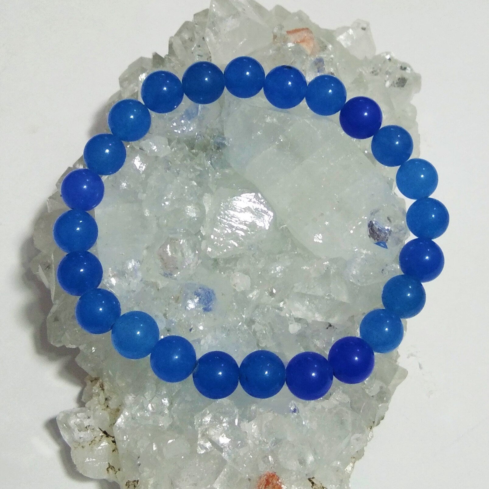 Dark Blue Chalcedony Bracelet Beads Stone, Natural Chalcedony Crystal Healing Unisex Stretch Bracelet Size 8x8 mm Gift Stretchable Bracelet